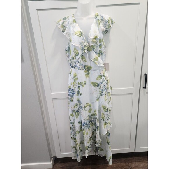 LC Lauren Conrad Dresses & Skirts - NEW Lauren Conrad Floral Cream Blue Green Blush Ruffle Wrap Maxi Dress Size XXL